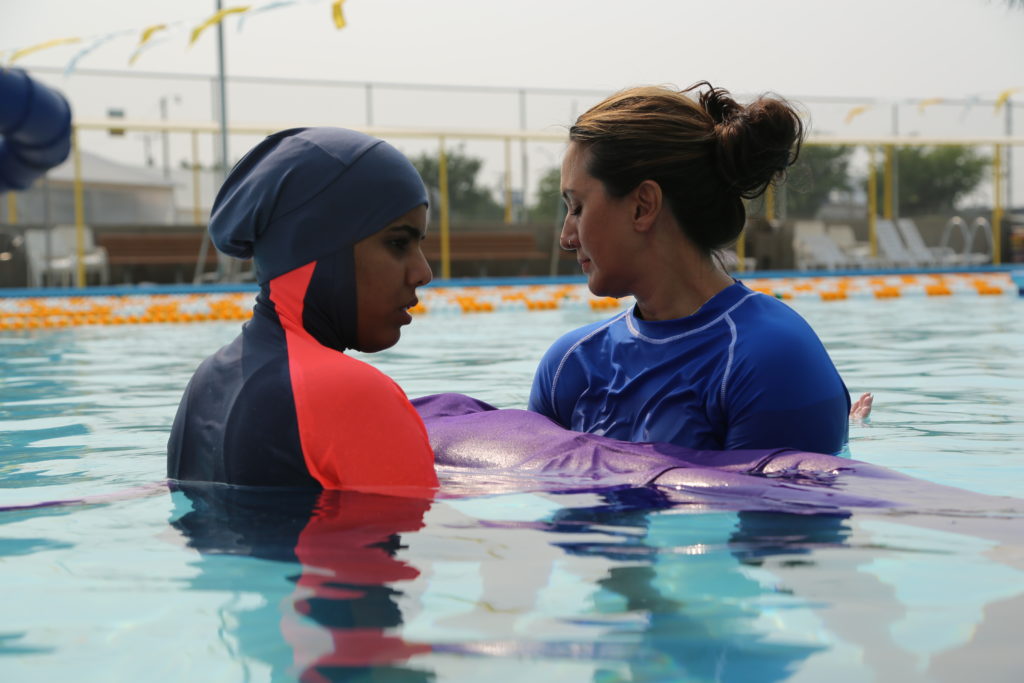 Girls learning to swim