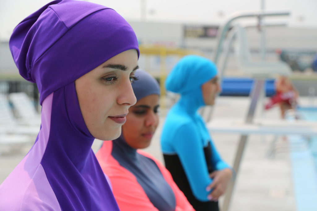 Girls in Burka by the pool